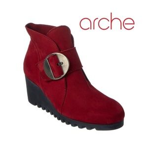 Arche Larrie Women's Red Leather Wedge Ankle Boots